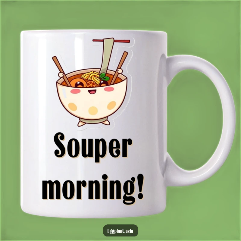 Funny Ramen Cheer Mug: Happy Bowl with Chopstick Arms - A Fun Gift