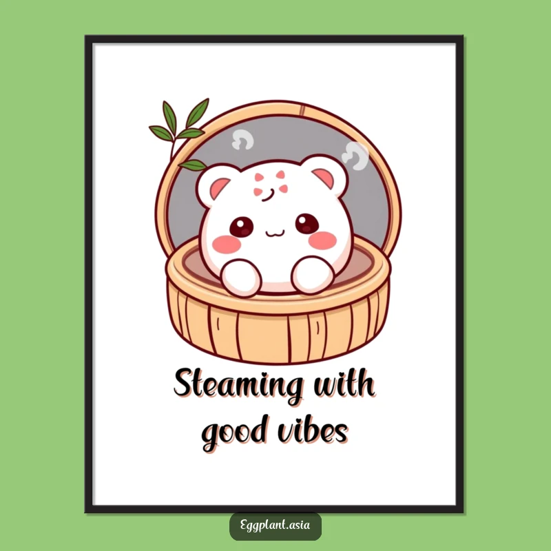 Free Printable Shy Bao Bun Wall Art - Peeking Steamer Downloadable Decor