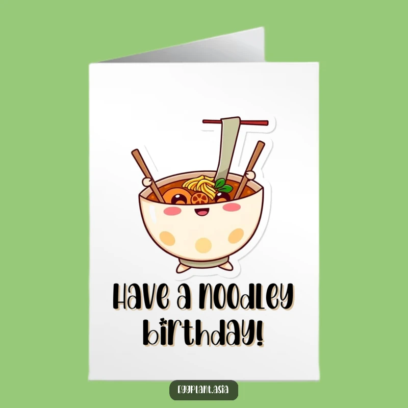 Free Printable Cheerful Ramen Birthday Card - Waving Chopsticks Downloadable Greeting