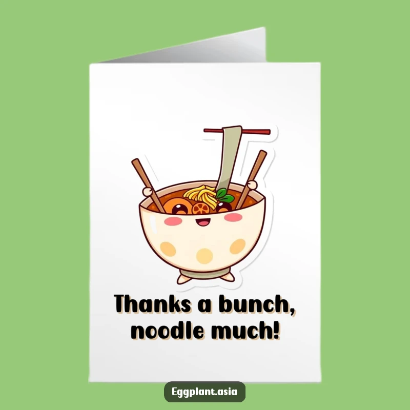 Free Printable Cheerful Ramen Thank You Card - Waving Chopsticks Downloadable